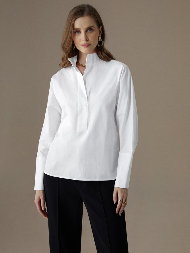 Plain Urban Shirt Collar Loose Blouse