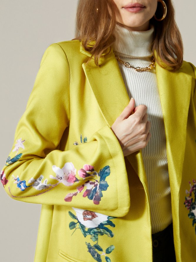 Floral Urban Lapel Collar Loose Long Sleeve Coat