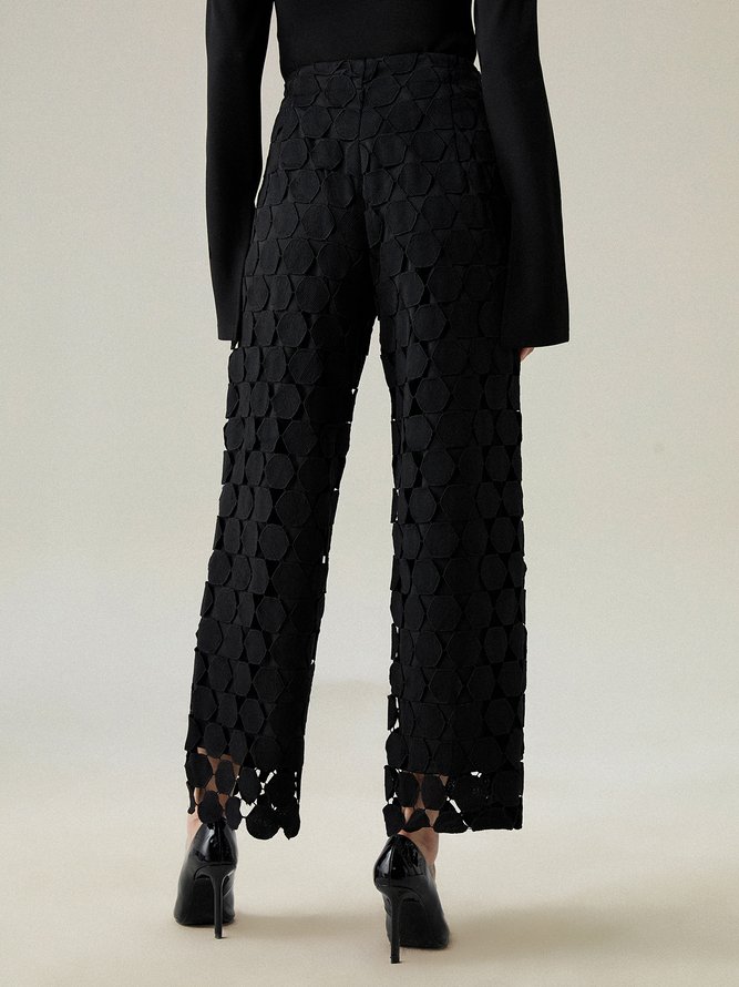 Loose Elegant Lace Plain Fashion Long Pants Straight pants