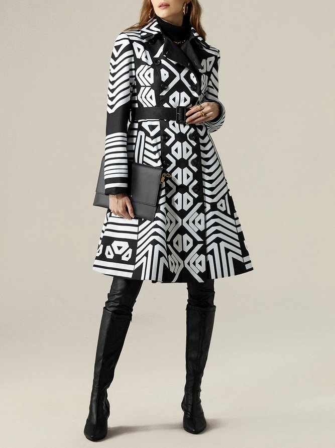 Geometric Shawl Collar Urban Trench Coat With Belt