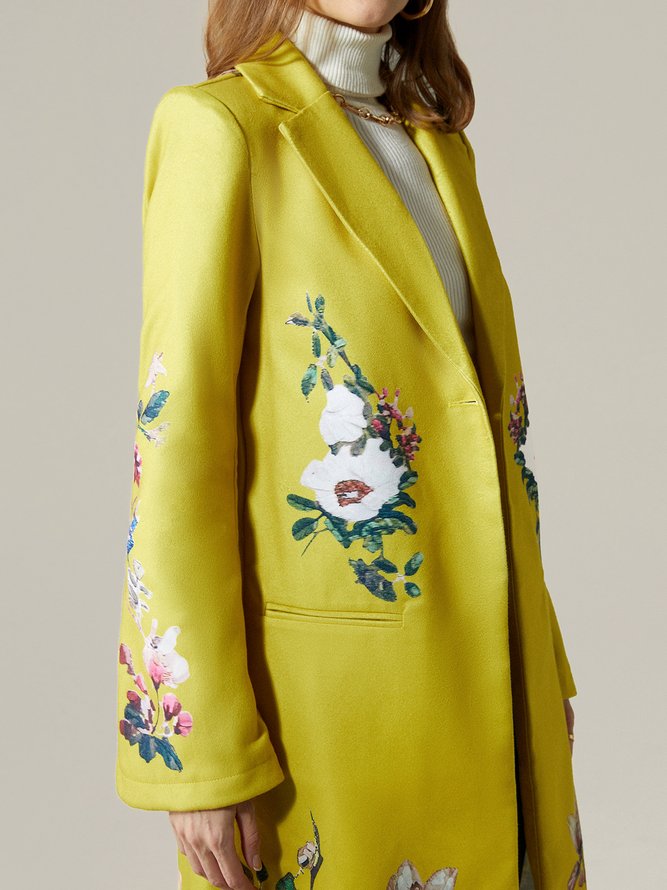 Floral Urban Lapel Collar Loose Long Sleeve Coat