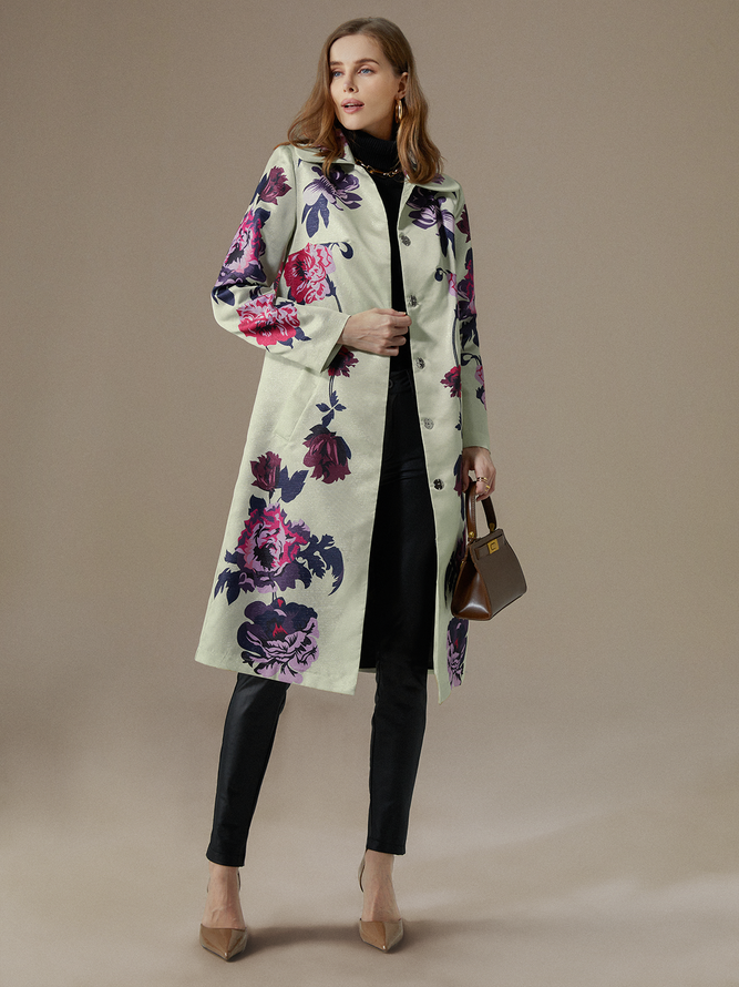 Floral Loose Elegant Trench Coat