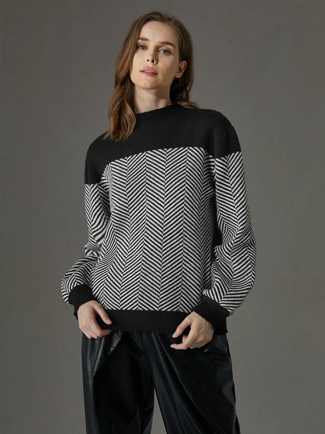 Turtleneck Split Joint Color Block Urban Sweater