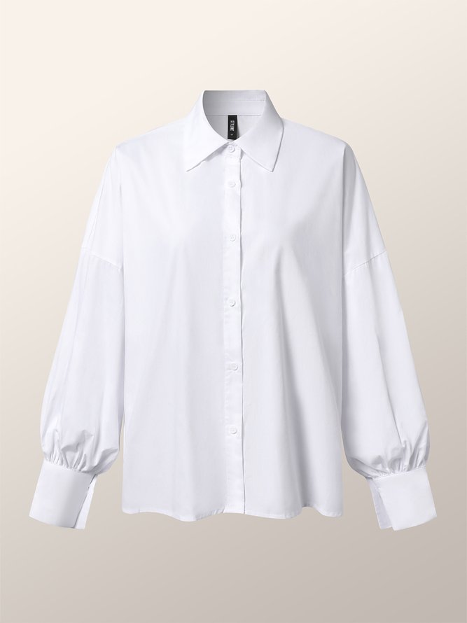 Plain Shirt Collar Loose Urban Blouse