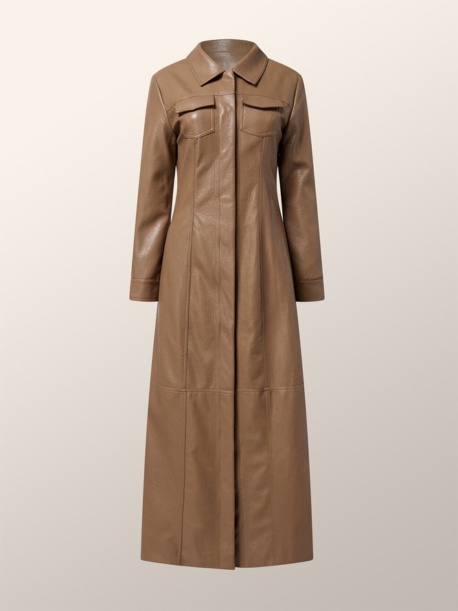 Urban Shawl Collar Plain Faux Leather Coat