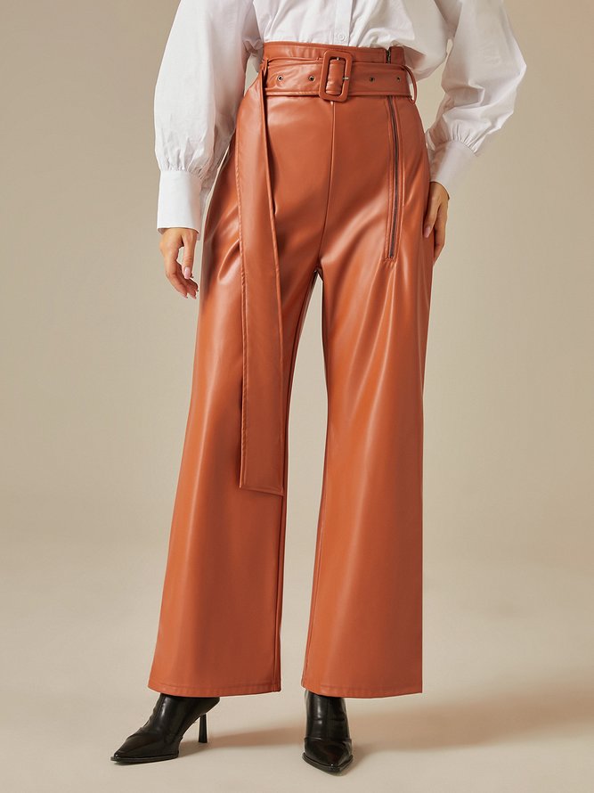 Urban High Waist Faux Leather Pants With Belt