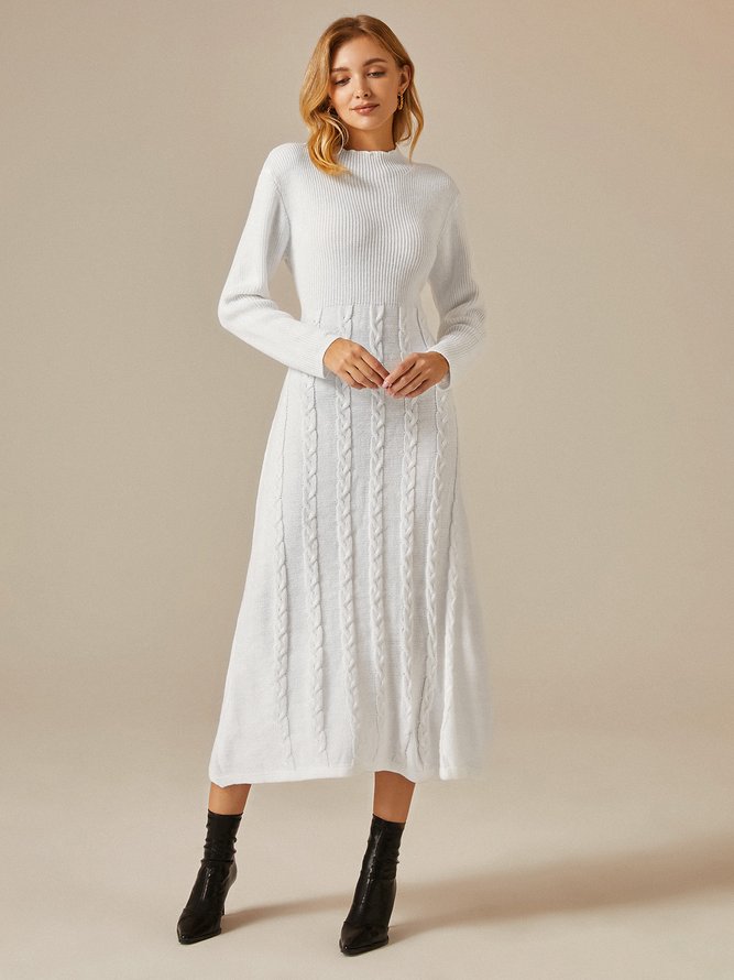 Regular Fit Elegant Plain Stand Collar Long Sleeve Sweater Maxi Dress