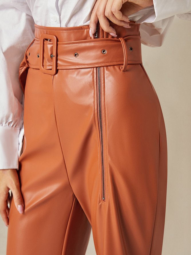 Urban High Waist Faux Leather Pants With Belt