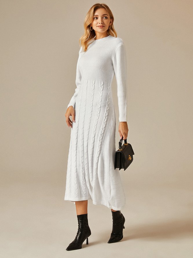 Regular Fit Elegant Plain Stand Collar Long Sleeve Sweater Maxi Dress