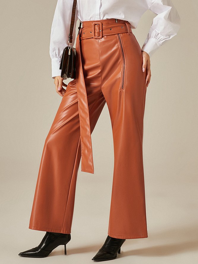 Urban High Waist Faux Leather Pants With Belt