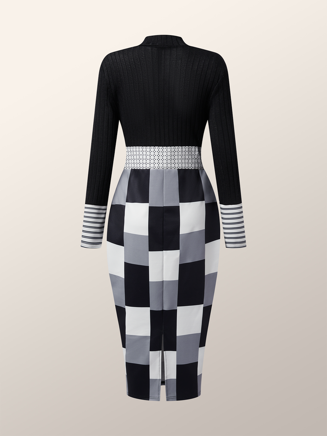 Elegant Plaid Regular Fit Long Sleeve Turtleneck Dress