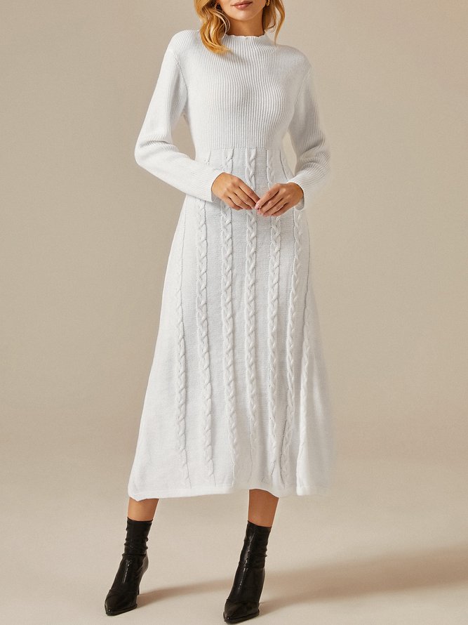 Regular Fit Elegant Plain Stand Collar Long Sleeve Sweater Maxi Dress