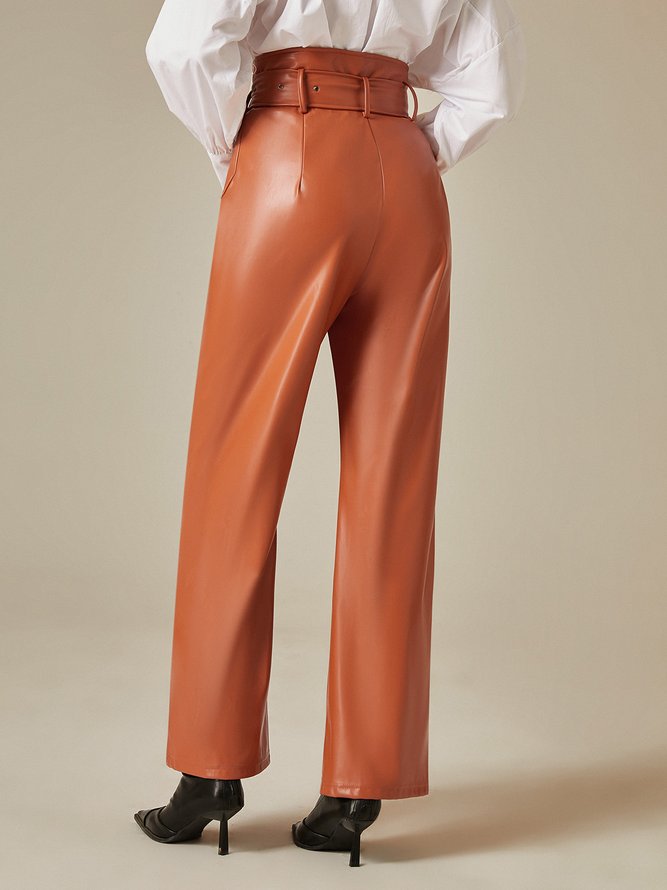 Urban High Waist Faux Leather Pants With Belt