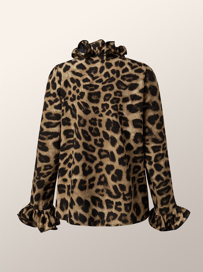 Elegant  Leopard Regular Fit Flouncing Blouse