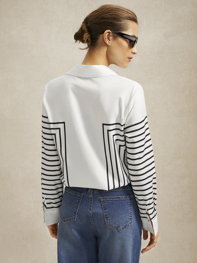 Striped Shirt Collar Urban Blouse