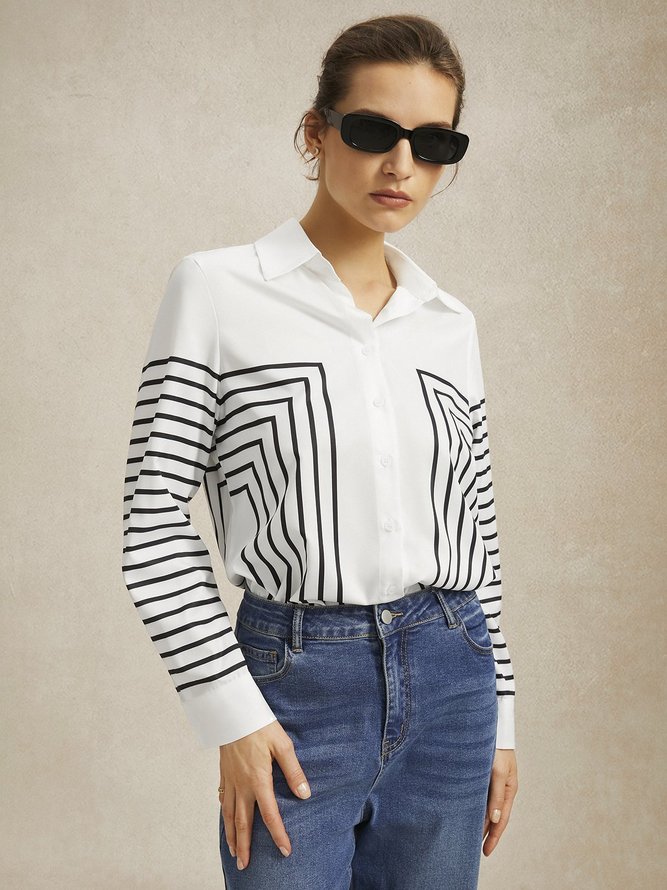 Striped Shirt Collar Urban Blouse