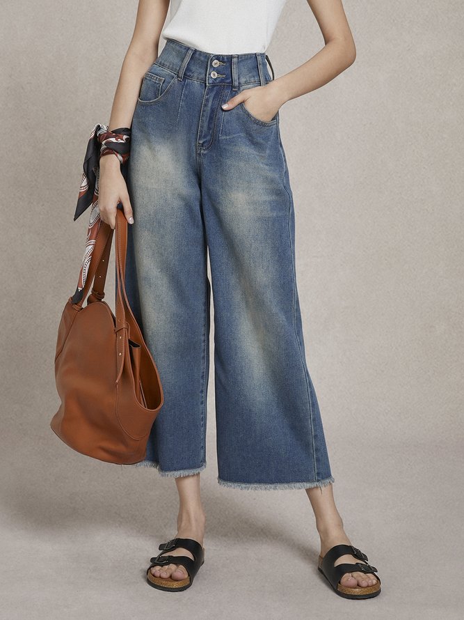 Daily Urban Denim Plain Wide leg Jeans