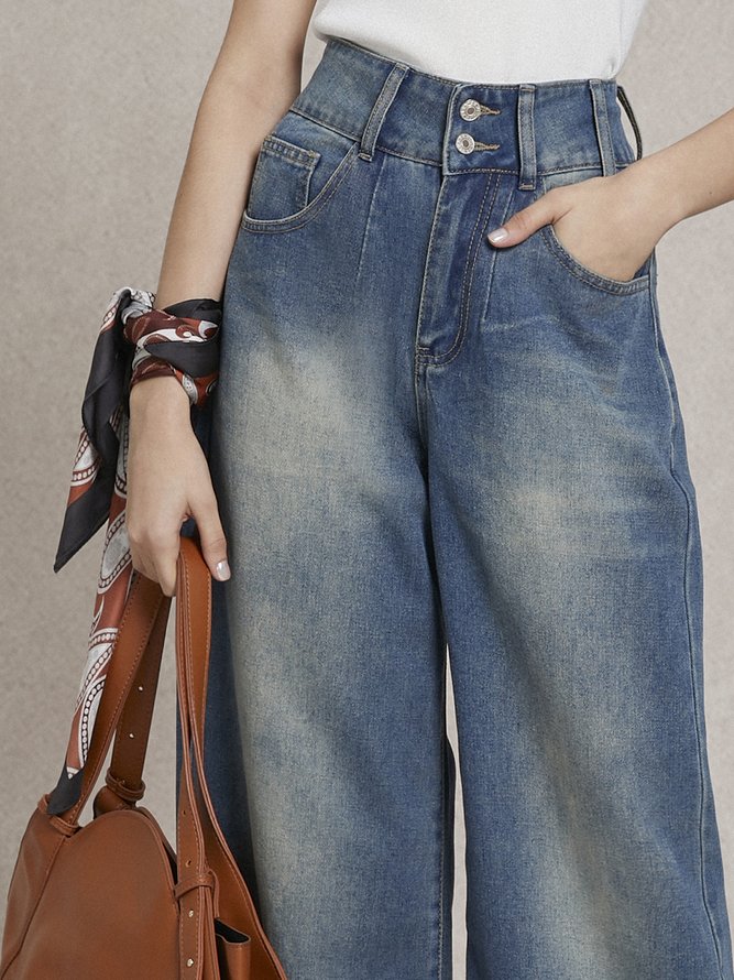 Daily Urban Denim Plain Wide leg Jeans