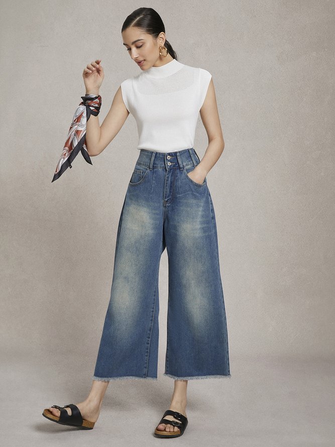 Daily Urban Denim Plain Wide leg Jeans