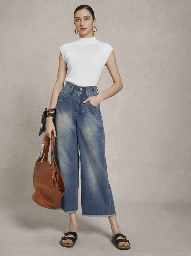 Daily Urban Denim Plain Wide leg Jeans