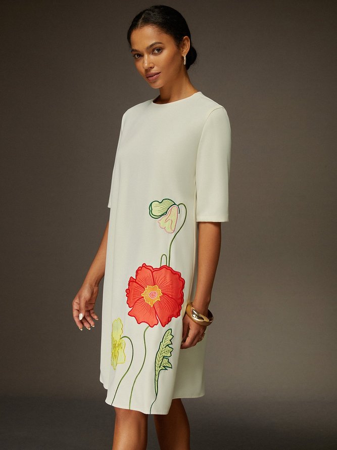 Floral Embroidered Half Sleeve Dress