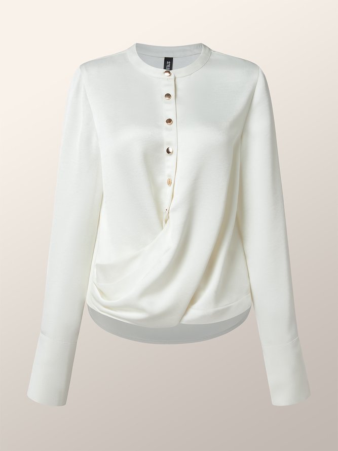 Stand Collar Asymmetrical Hemline Blouse