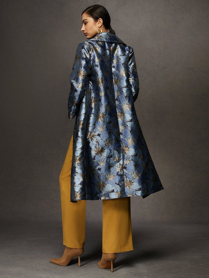 Urban Satin Jacquard Floral Long Jacket