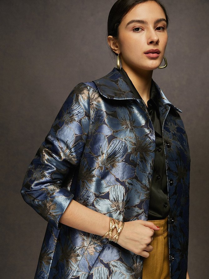 Urban Satin Jacquard Floral Long Jacket