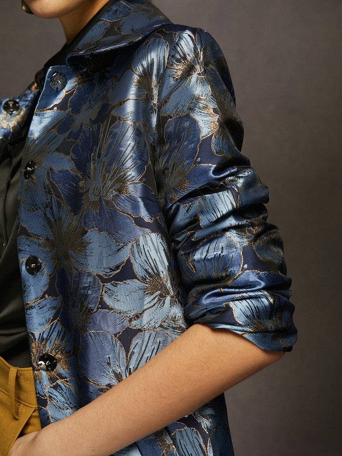 Urban Satin Jacquard Floral Long Jacket