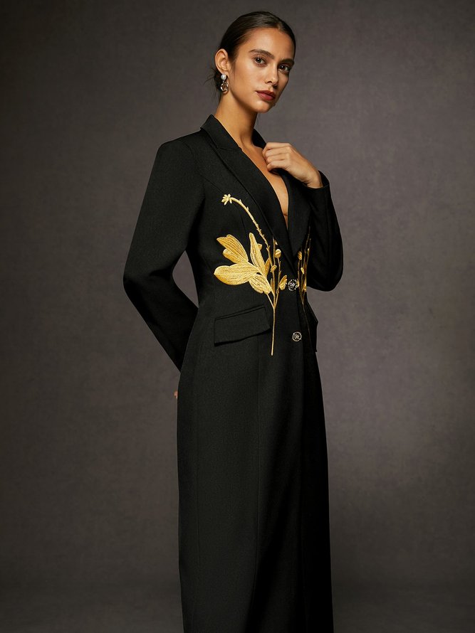 Urban Floral Lapel Collar Long Blazer