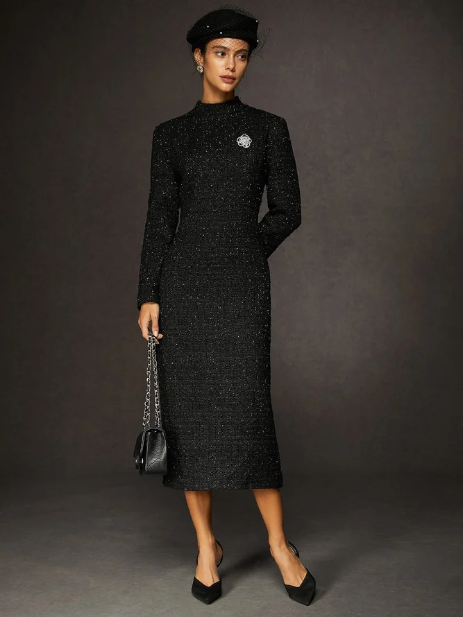 Urban Mock Neck Tweed Dress（without brooch）