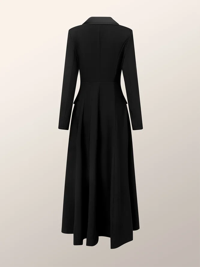 Urban Buttoned Plain Lapel Collar Pockets Maxi Dress