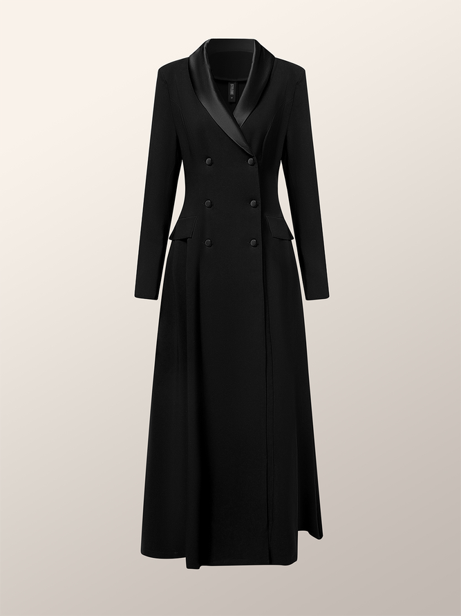 Urban Buttoned Plain Lapel Collar Pockets Maxi Dress