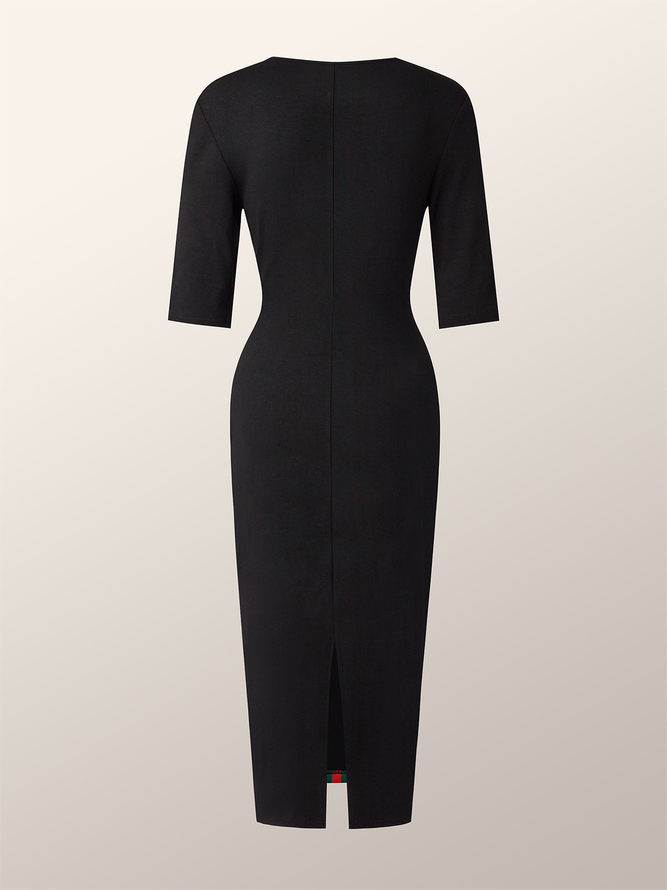 Casual Color Block Classic Tight Crew Neck Bodycon Dress