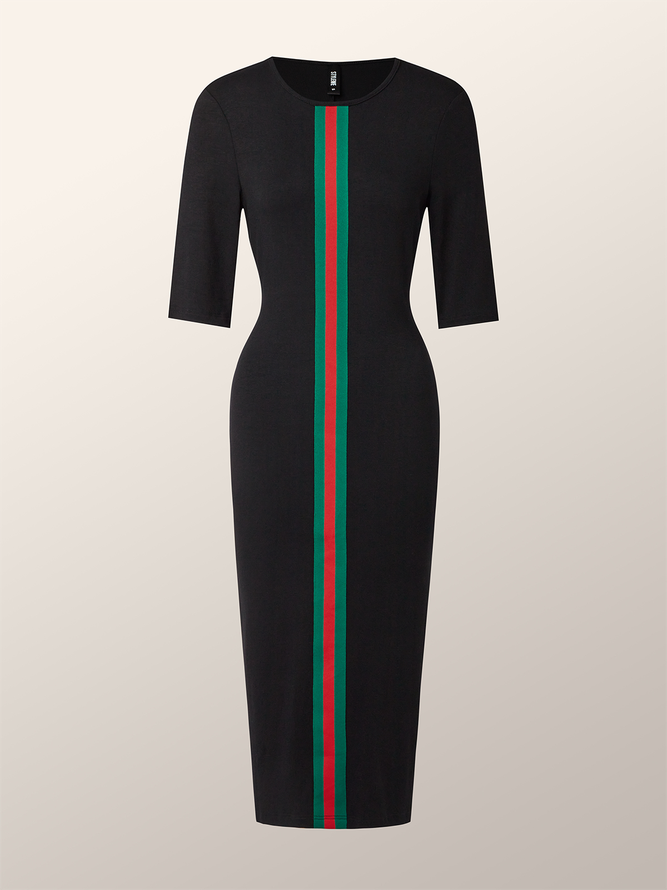 Casual Color Block Classic Tight Crew Neck Bodycon Dress