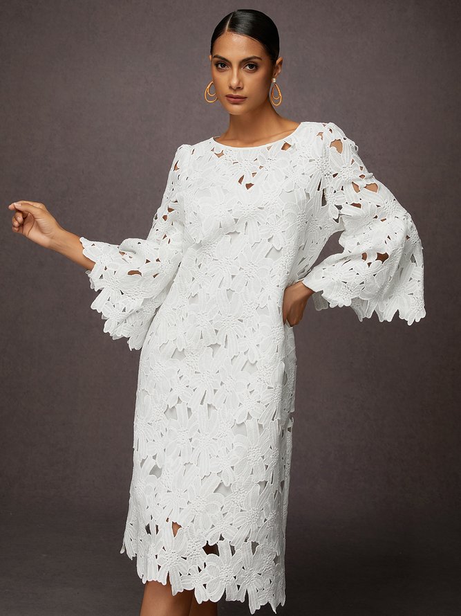 Plain Vacation Crew Neck Three Quarter Loose Skirt Dress
