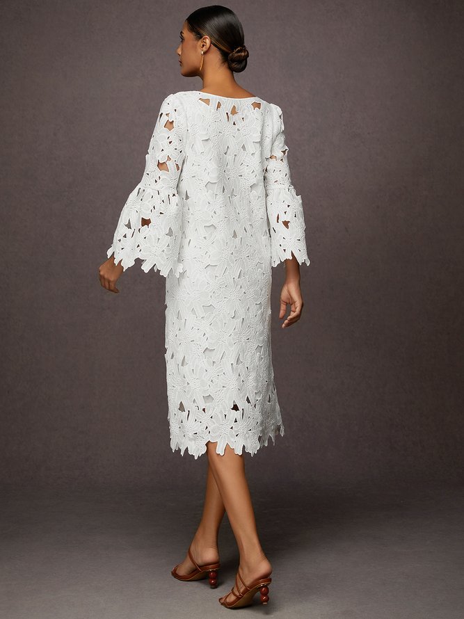 Plain Vacation Crew Neck Three Quarter Loose Skirt Dress