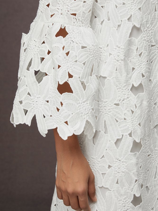Plain Vacation Crew Neck Three Quarter Loose Skirt Dress