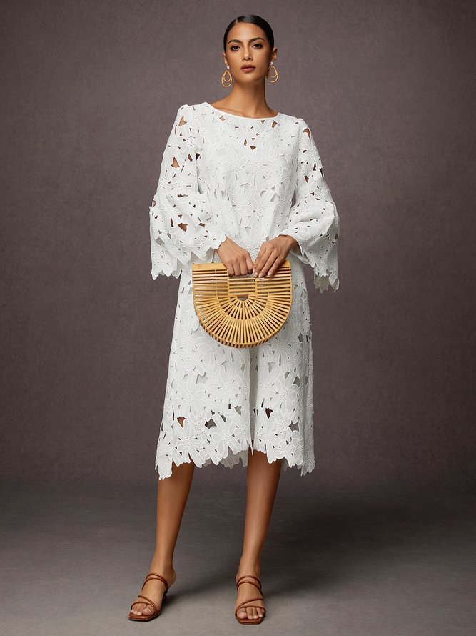 Plain Vacation Crew Neck Three Quarter Loose Skirt Dress