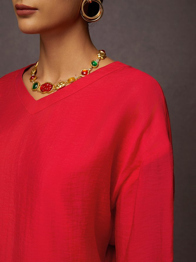 Casual V-Neck Loose Sheer Blouse