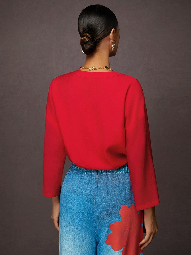 Casual V-Neck Loose Sheer Blouse
