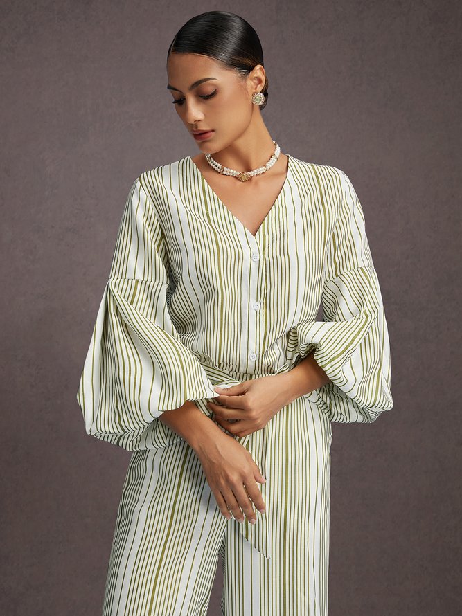 Casual Plain V Neck Loosen Shirt