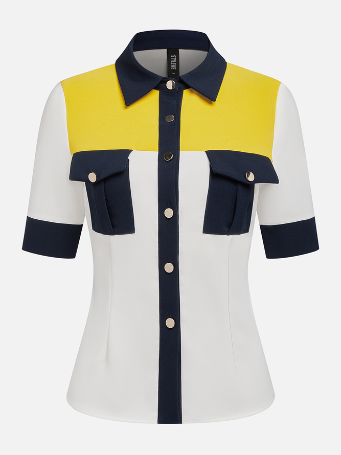 Urban Utility Color Block Pockets Shirt