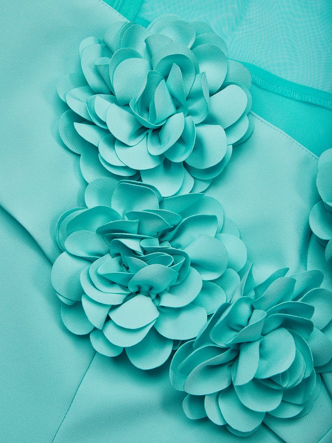 Elegant 3D Floral Crew Neck Formal Dress