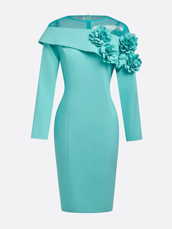 Elegant 3D Floral Crew Neck Formal Dress