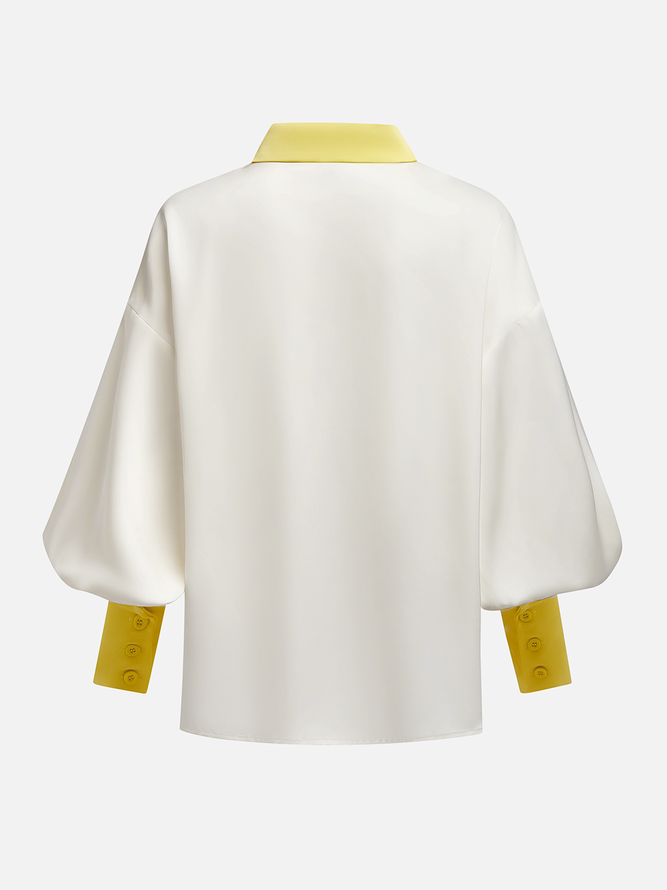 Satin Urban Balloon Sleeve Color Block Shirt