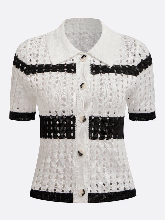 Vacation Color Block Buttoned Cardigan