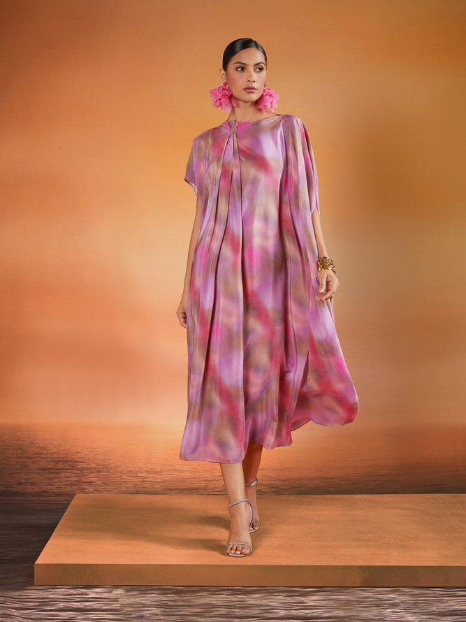 Vacation Random Print Printing Off The Shoulder Midi Dress With Belt