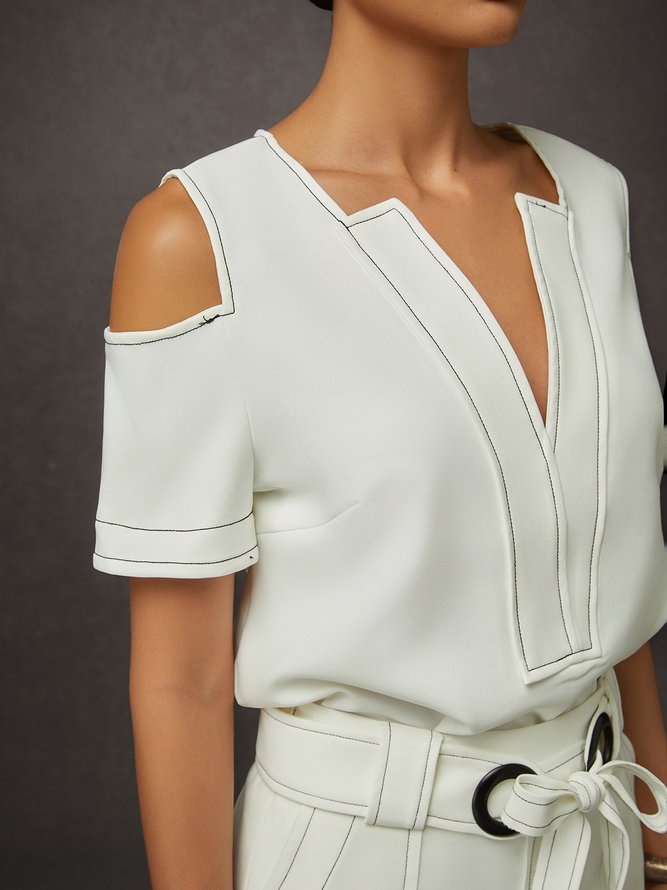 V-Neck Cut-Out Plain Urban Chic Blouse