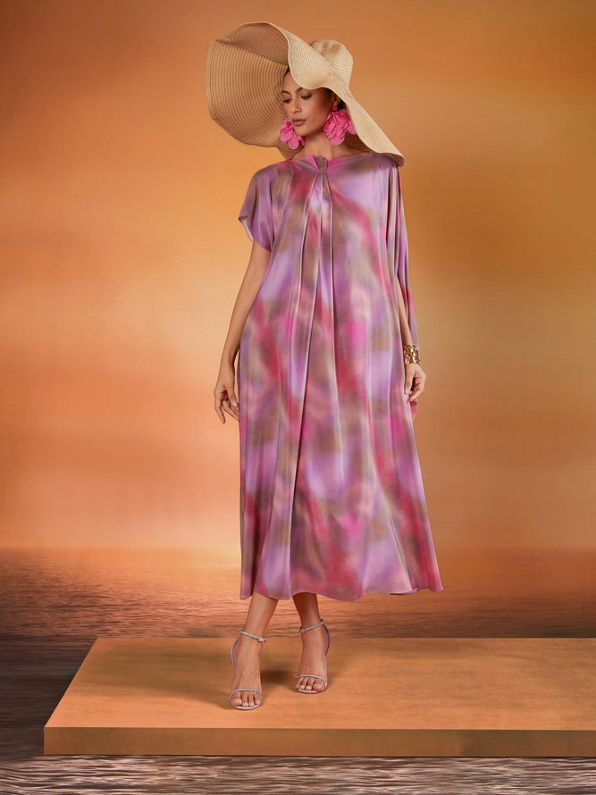 Vacation Random Print Printing Off The Shoulder Midi Dress With Belt